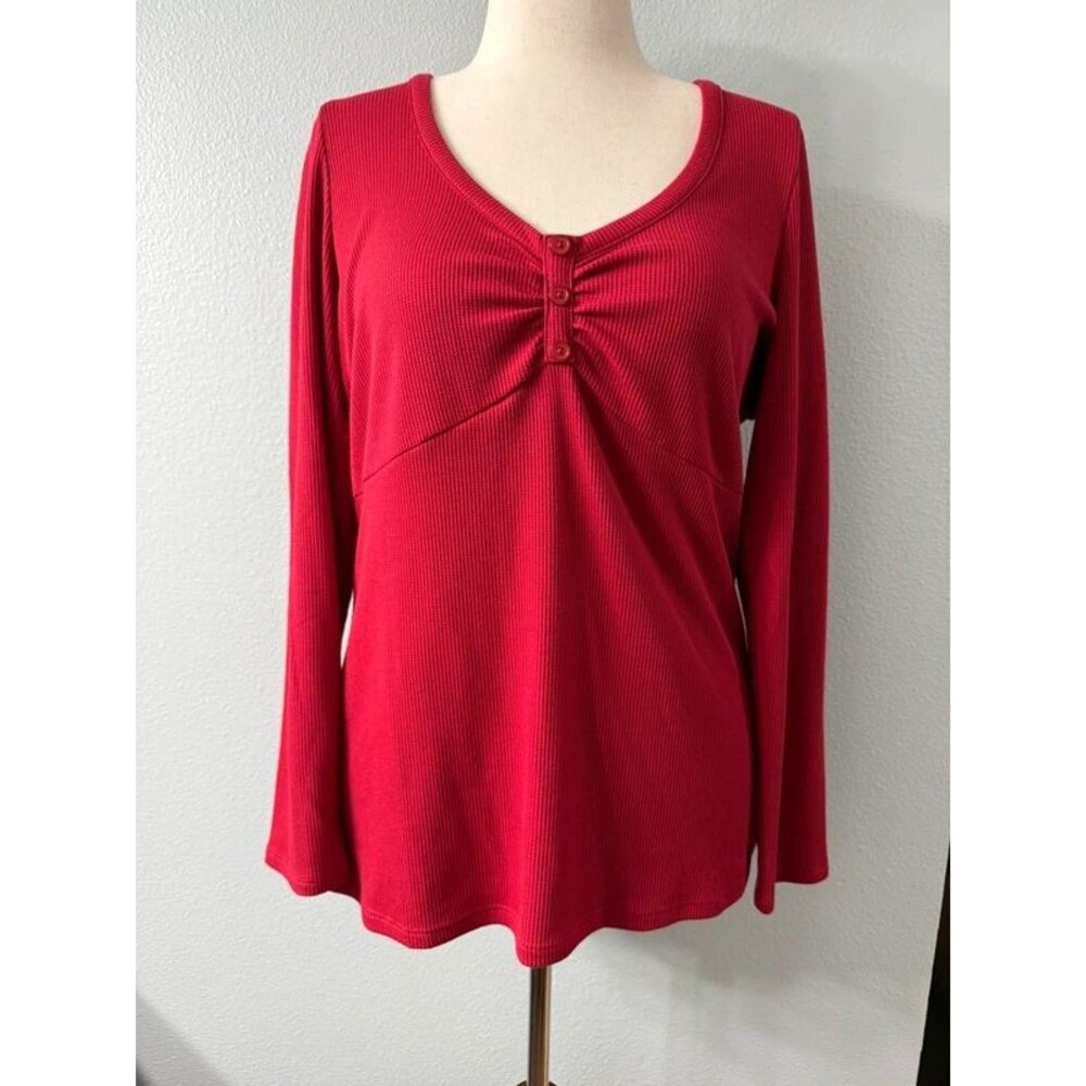 Torrid 1X Jester Red Thermal Cinched Henley V Neck Long Sleeve Top